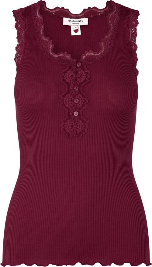 Se Rosemunde Silk top w/ Button & Lace Kvinde Maroon Red Toppe Str M - hos Magasin ved Magasin