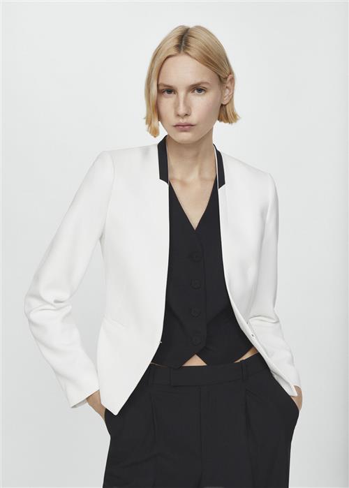 MANGO Contrasting Trims Blazer Kvinde White Blazere Str XS - hos Magasin