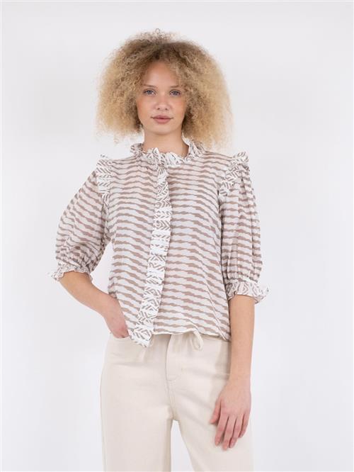 Neo Noir Chacha Graphic Blouse Kvinde Sand Kortærmede Bluser Str 40 - Viskose hos Magasin