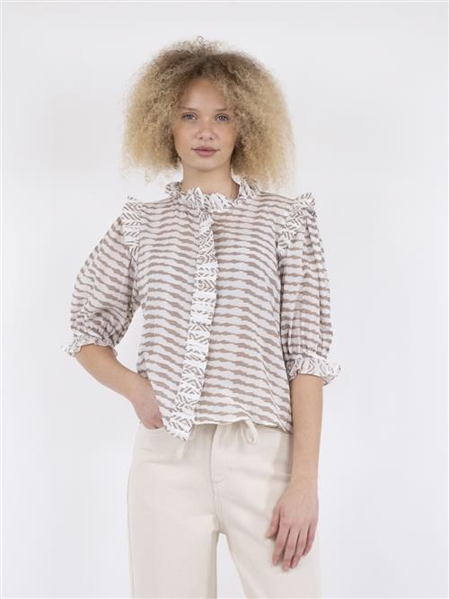 Neo Noir Chacha Graphic Blouse Kvinde Sand Kortærmede Bluser Str 34 - Viskose hos Magasin