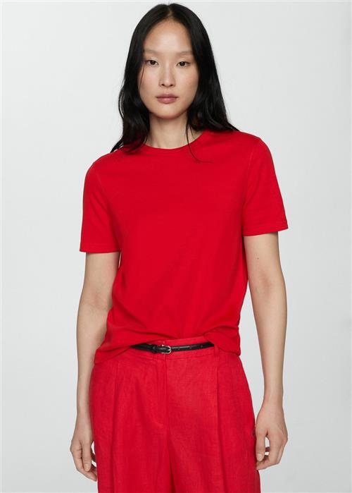 Se MANGO Shortsleeved Cotton T-shirt Kvinde Red Kortærmede T-shirts Str XS - hos Magasin ved Magasin