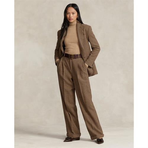 Polo Ralph Lauren Pleated Houndstooth Tweed Pant Kvinde Brun Bukser Med Smalle Ben Str 36 - Bomuld hos Magasin