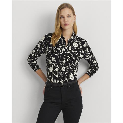 Lauren Ralph Lauren Slim Fit Floral Stretch Jersey Shirt Kvinde Sort/beige Sweaters Str XS - hos Magasin