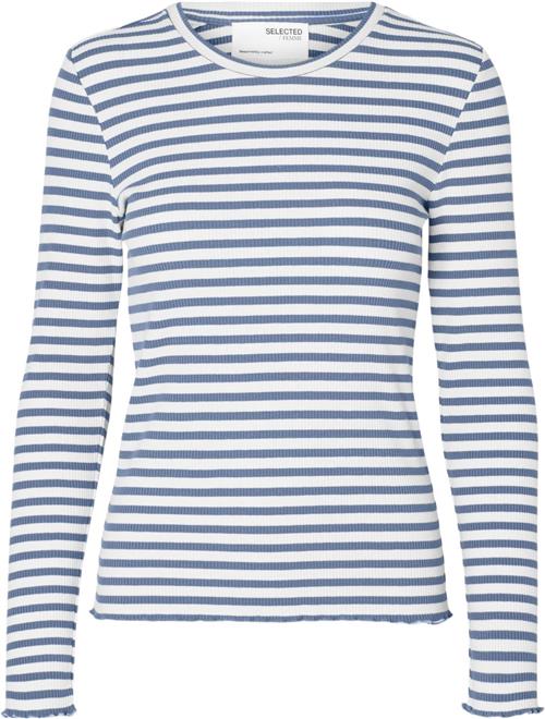 Se Selected Femme Slfanna LS Crew Neck TEE STR Noos Kvinde Endless Sky/w Snow White Stripes Langærmede T-shirts Regular Fit Str L - hos Magasin ved Magasin