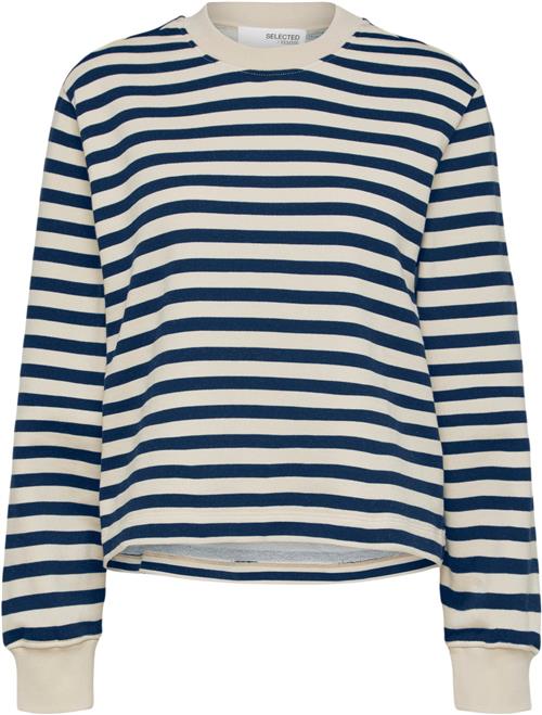 Se Selected Femme Slfelise LS Crew Neck Sweat B Kvinde Dark Sapphire/sandshell Stripes Langærmede Bluser Str L - hos Magasin ved Magasin