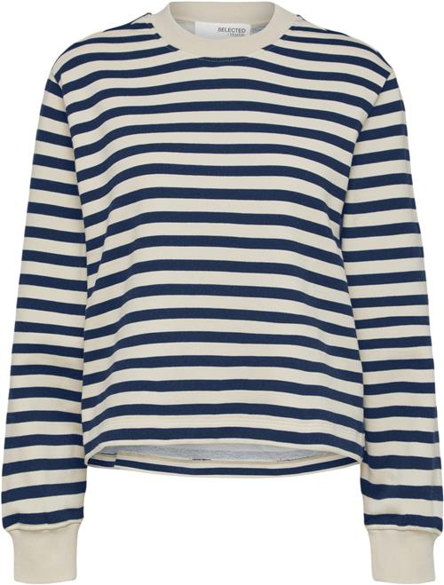 Selected Femme Slfelise LS Crew Neck Sweat B Kvinde Dark Sapphire/sandshell Stripes Langærmede Bluser Str XS - hos Magasin