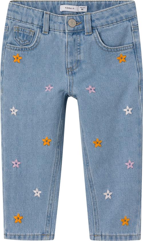 Name It Nmfbella MOM Jeans 1250te Noos Str 92 - Light Blue Denim/embroidery Jeans hos Magasin