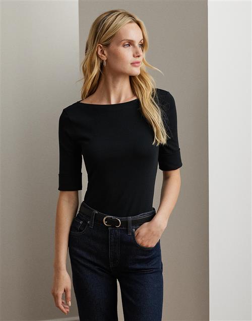 Lauren Ralph Lauren Cotton Boatneck Top Kvinde Sort Kortærmede T-shirts Str L - hos Magasin