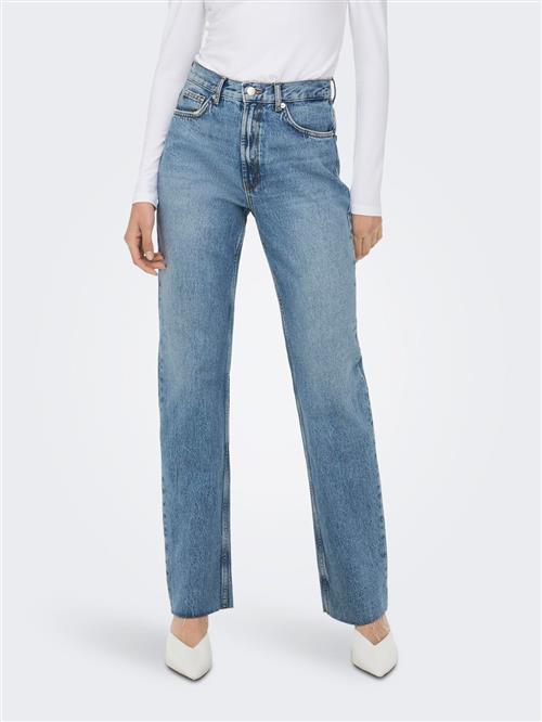 ONLY Onlriley Life EX HW STR DNM Dot353 Kvinde Blå Straight Jeans Str "28/""34" - hos Magasin