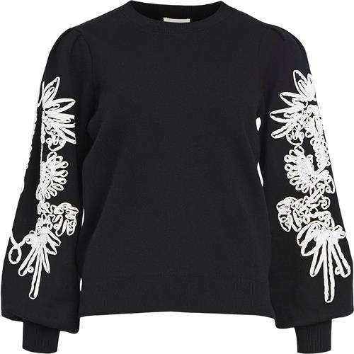 Object Objjoana L/S Knit Pullover REP Kvinde Black/white Sweaters Str M - hos Magasin