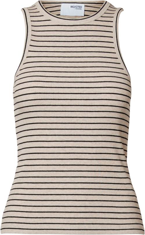 Selected Femme Slfanna Oneck Striped Tank TOP NOO Kvinde Oatmeal/w. Black Tanktoppe Str L - hos Magasin