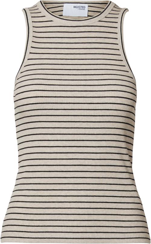 Se Selected Femme Slfanna Oneck Striped Tank TOP NOO Kvinde Oatmeal/w. Black Tanktoppe Str XS - hos Magasin ved Magasin