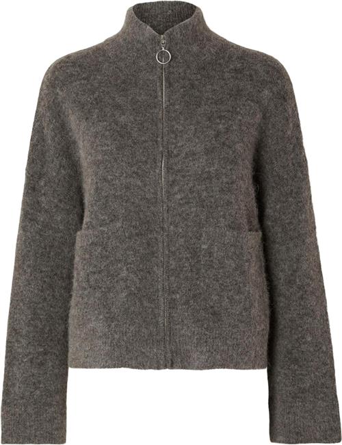 Se Selected Femme Slfsia RAS LS Knit Zipper Cardigan Kvinde Grå Cardigans Str XS - hos Magasin ved Magasin