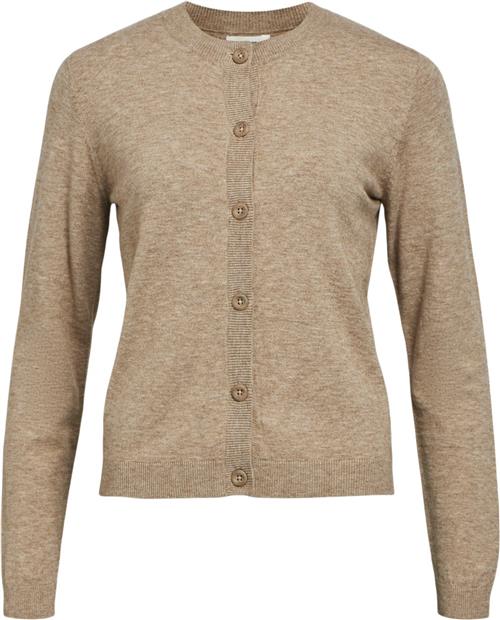 Object Objthess L/S Short Cardigan Noos Kvinde Desert Taupe/melange Cardigans Str S - hos Magasin