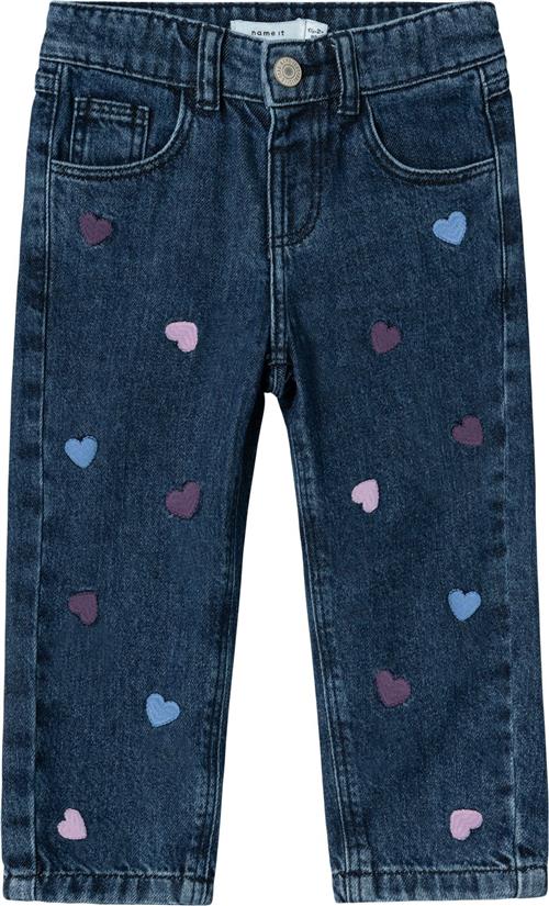 Name It Nmfbella MOM Jeans 3110be Noos Str 110 - Dark Blue Denim/heart Embroidery Bukser hos Magasin