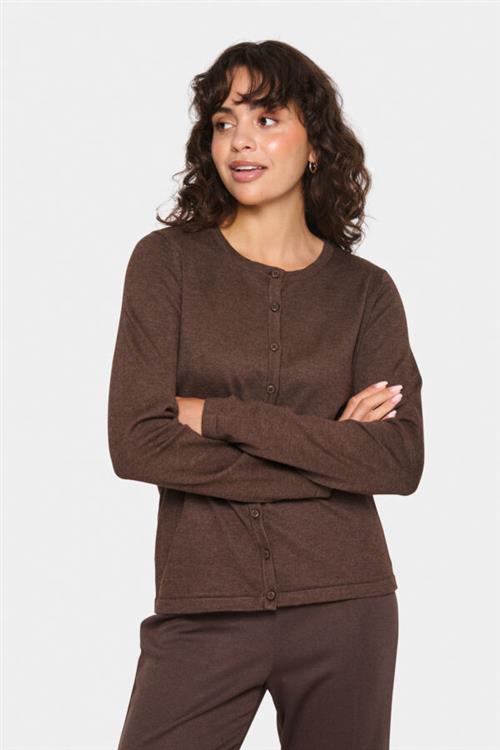 Saint Tropez A8661, Milasz Rneck Cardigan Kvinde Dark Oak Melange Cardigans Classic Fit Str XS - hos Magasin