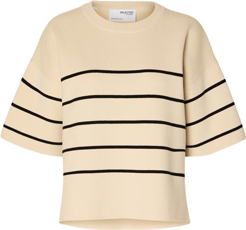 Selected Femme Slfliva 2/4 Knit Oneck Noos Kvinde Birch/black Kortærmet Strik Str S - hos Magasin