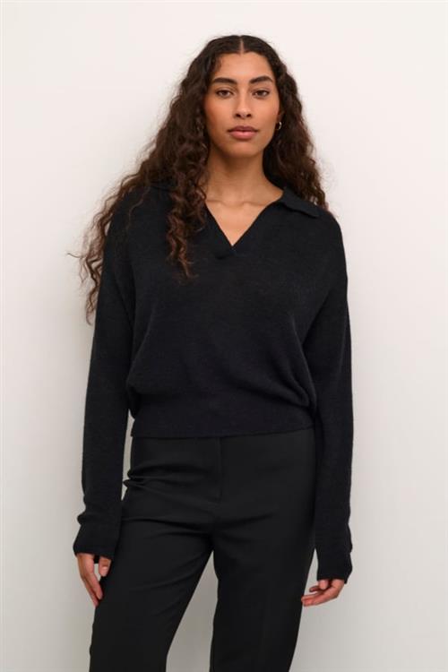 Se Soaked in Luxury Slnathe Polo Pullover LS Kvinde Black Sweaters Regular Fit Str M - hos Magasin ved Magasin