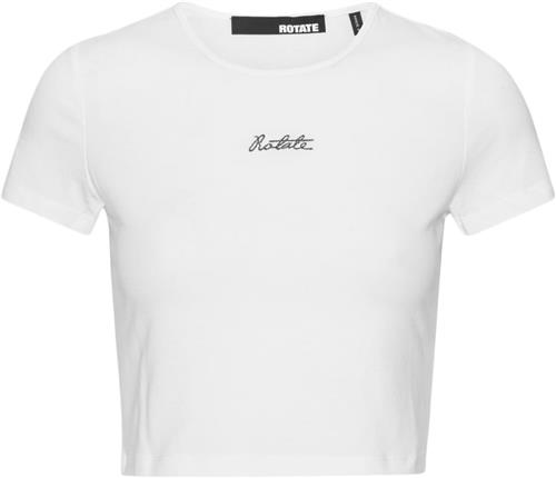 ROTATE Birger Christensen Logo Cropped Tshirt Kvinde Bright White Kortærmede T-shirts Str 40 - hos Magasin