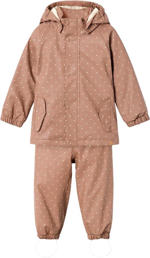 Lil' Atelier Nmfladry10 PAD Rain SET AOP FO LIL Str 92 - Beaver Fur Regntøj hos Magasin