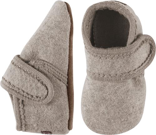 Melton Wool Slippers With Velcro Beige Melange Hjemmesko Str 26/27 - Uld hos Magasin