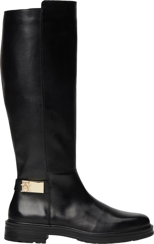 Se Tommy Hilfiger TH Logo Leather Long Boot Kvinde Black Langskaftede Støvler Str 40 - hos Magasin ved Magasin