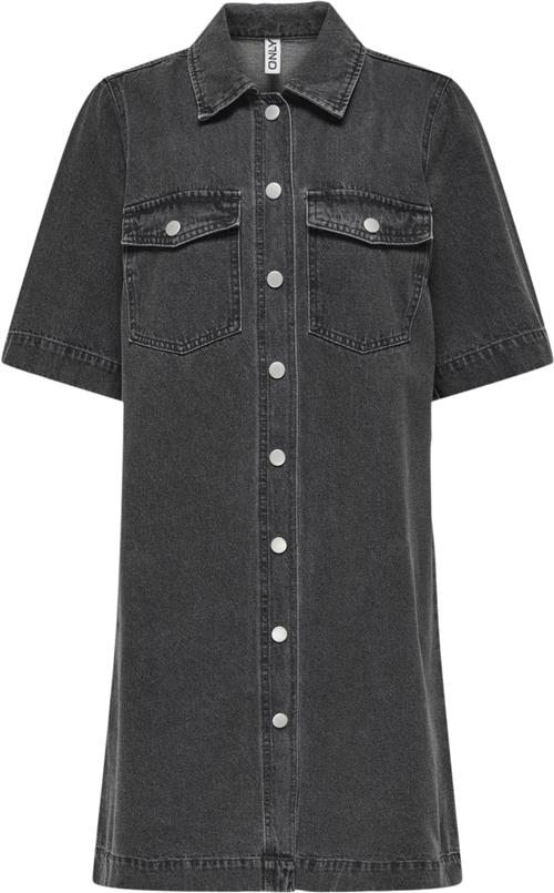 ONLY Onlbelle S/S Button Dress DNM GUA Kvinde Washed Black Korte Kjoler Regular Fit Str S - Bomuld hos Magasin