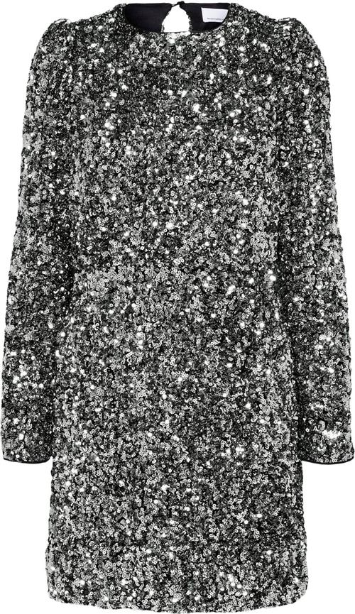 Selected Femme Slfcolyn LS Short Sequins Dress B Kvinde Silver Korte Kjoler Str 42 - hos Magasin