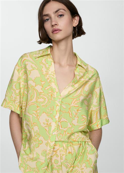 Se MANGO Printed Shortsleeved Shirt Kvinde Bright Yellow Kortærmede Skjorter Str S - hos Magasin ved Magasin