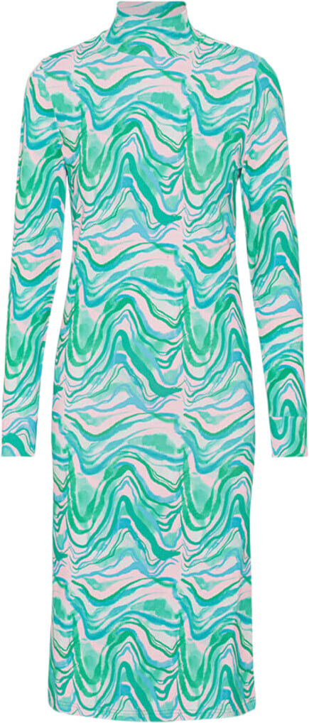 HUNKØN Gina Dress Kvinde Green Swirl Art Print Korte Kjoler Str XL - hos Magasin