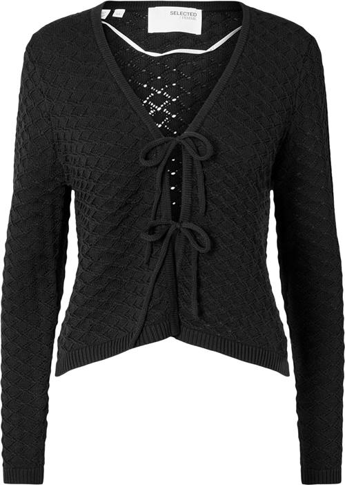 Selected Femme Slffrida LS Structure Knit Cardigan Kvinde Sort Sweaters Str L - hos Magasin