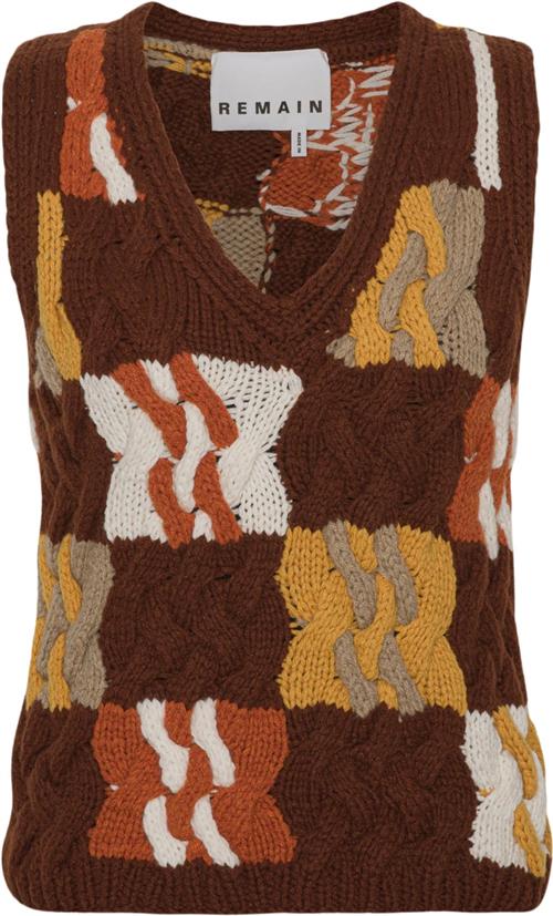 Se REMAIN Cable Knit Vest Kvinde Rum Raisin Comb. Strikveste Str 38 - hos Magasin ved Magasin