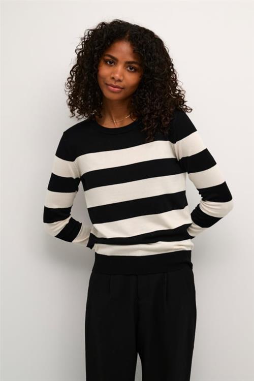 Se Kaffe Kalizza Striped Knit Pullover Kvinde Black / Turtledove Stripe Langærmede Bluser Str L - hos Magasin ved Magasin