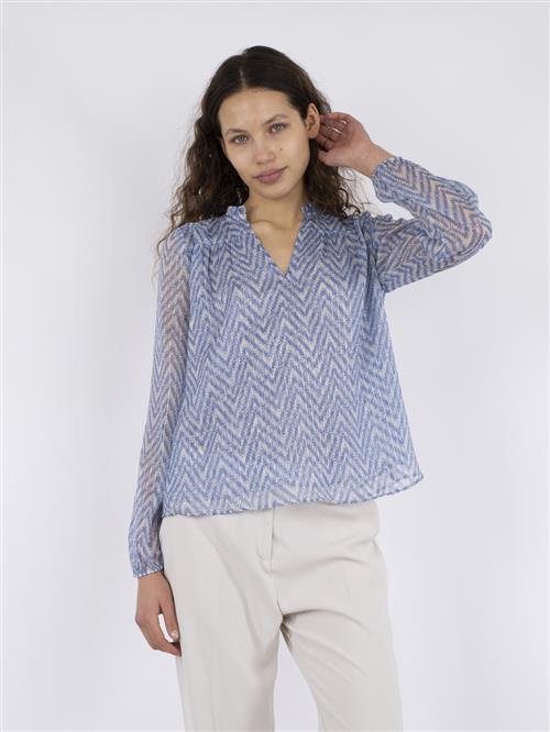 Neo Noir Bisa Big Tile Blouse Kvinde Light Blue Langærmede Bluser Str 38 - hos Magasin