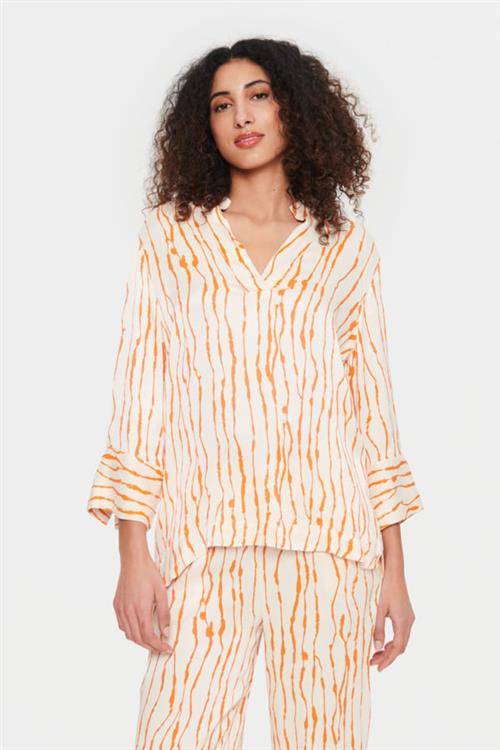 Saint Tropez Ullasz Blouse Kvinde Orange P Animal Skins Langærmede Bluser Loose Fit Str L - hos Magasin