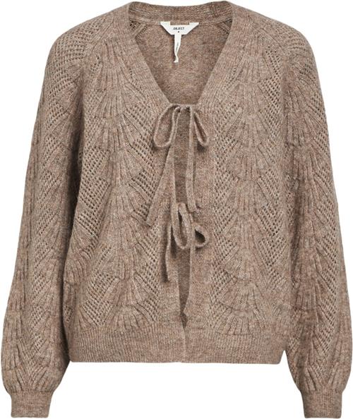 Object Objflora RE L/S Knit Cardigan Noos Kvinde Desert Taupe/melange Sweaters Regular Fit Str L - hos Magasin