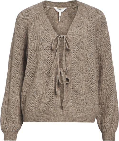 Se Object Objflora RE L/S Knit Cardigan Noos Kvinde Desert Taupe/melange Sweaters Regular Fit Str XL - hos Magasin ved Magasin