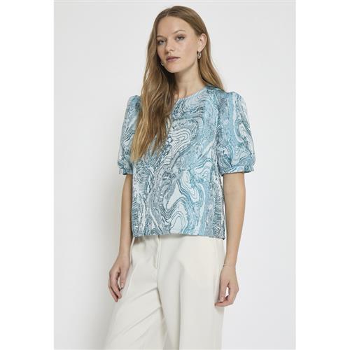 Minus Msalika Round Neck Blouse Kvinde Lake Blue Kortærmede Bluser Str 40 - hos Magasin