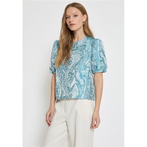 Minus Msalika Round Neck Blouse Kvinde Lake Blue Kortærmede Bluser Str 36 - hos Magasin