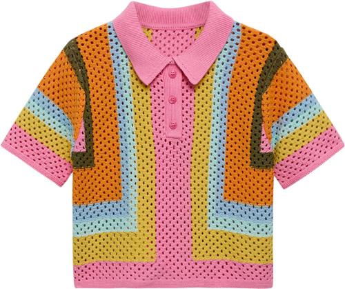 MANGO Combined Crochet Polo Shirt Kvinde Pink Sweaters Str L - hos Magasin