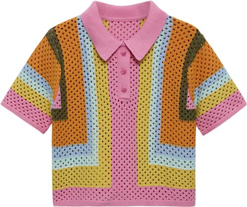 MANGO Combined Crochet Polo Shirt Kvinde Pink Sweaters Str XL - hos Magasin