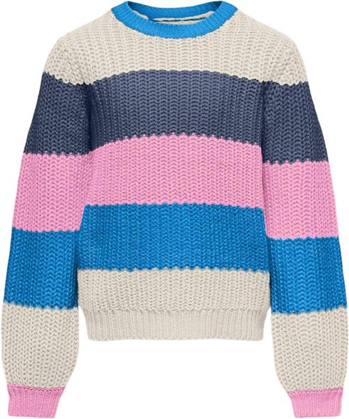 ONLY Kognikka LS Stripe Oneck KNT Kvinde French Blue/birch/vintage Indigo/be Sweaters Str 146/152 - hos Magasin