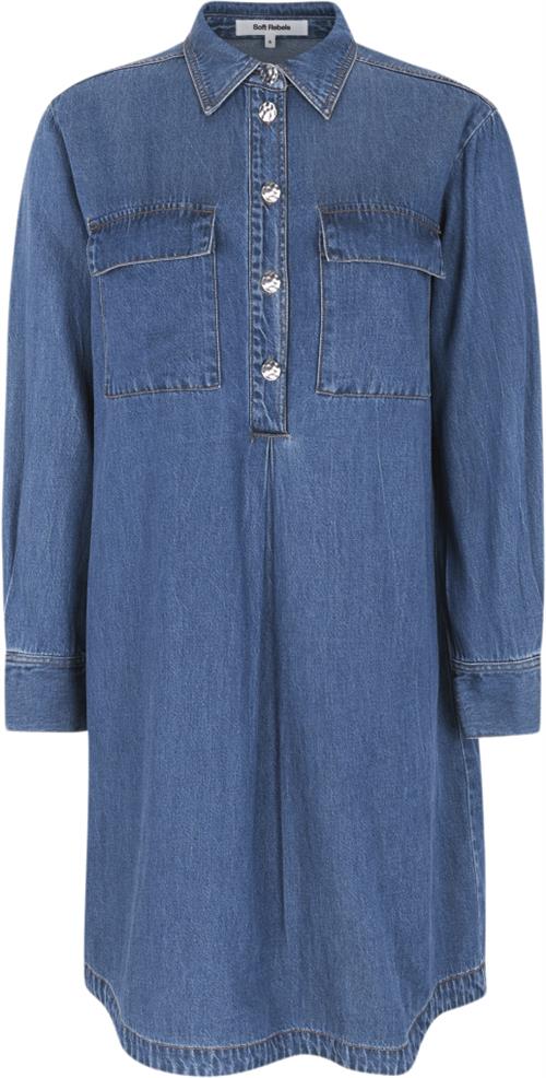 Soft Rebels Srerin Dress Kvinde Medium Blue Denim Wash Midi Kjoler Str L - Denim hos Magasin