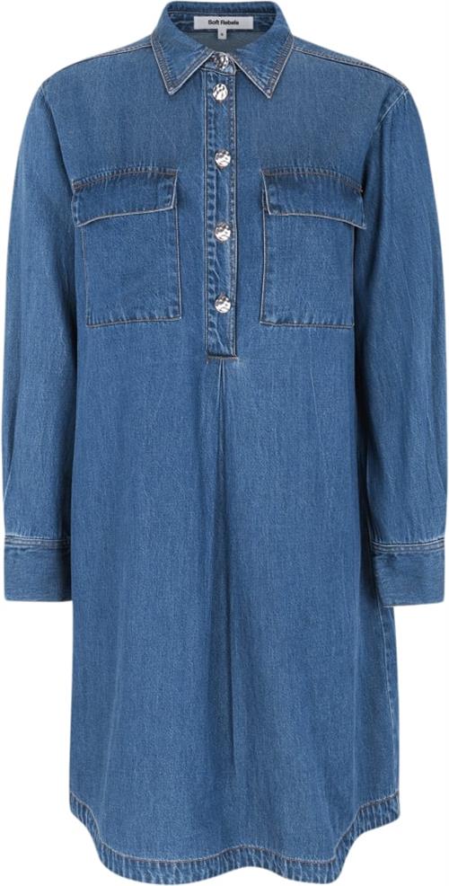 Soft Rebels Srerin Dress Kvinde Medium Blue Denim Wash Midi Kjoler Str XS - Denim hos Magasin