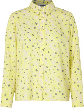 Modström Cupidmd Print Shirt Kvinde Aqua Yellow Flower Langærmede Bluser Str S - Polyester hos Magasin