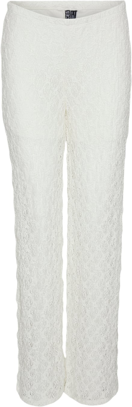 Pieces Pcnaya HW Lace Pants D2D JIT Kvinde Cloud Dancer Bukser Med Lige Ben Loose Fit Str L - Polyester hos Magasin