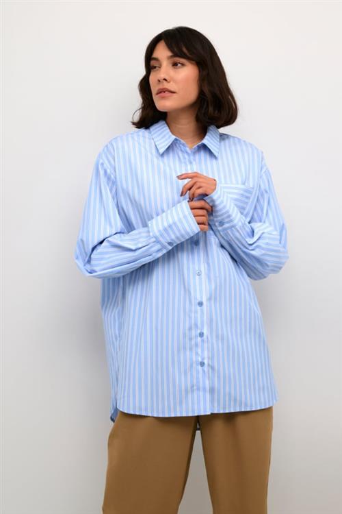 Kaffe Kamackie Shirt Kvinde Blue/white Stripe Langærmede Skjorter Str 42 - hos Magasin