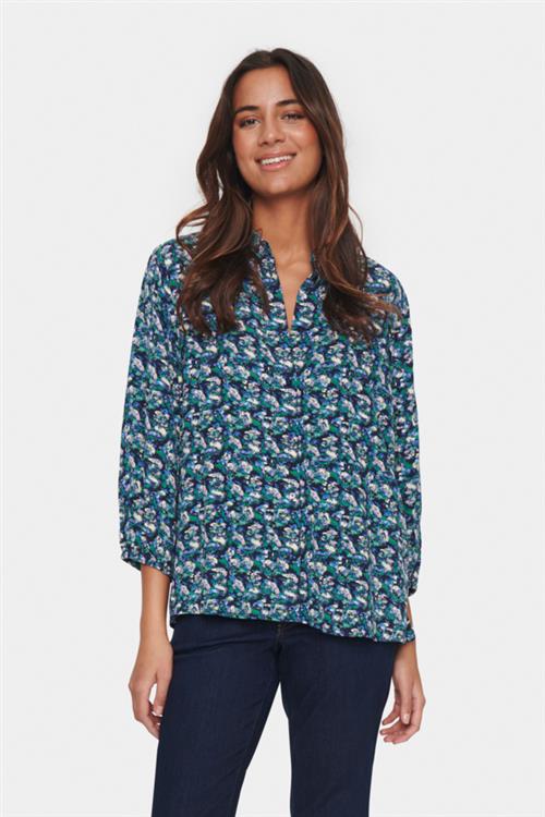 Saint Tropez Palavisz Shirt Kvinde Night Sky Flower Art Kortærmede Bluser Regular Fit Str XS - hos Magasin