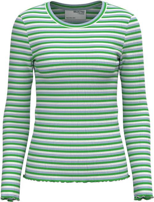 Se Selected Femme Slfanna LS Crew Neck TEE STR Noos Kvinde Classic Green/multi Langærmede T-shirts Regular Fit Str L - hos Magasin ved Magasin