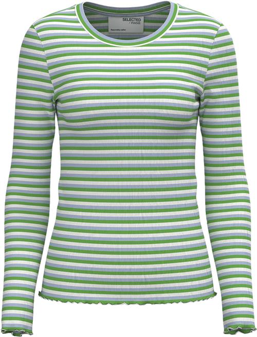 Selected Femme Slfanna LS Crew Neck TEE STR Noos Kvinde Classic Green/multi Langærmede T-shirts Regular Fit Str XS - hos Magasin